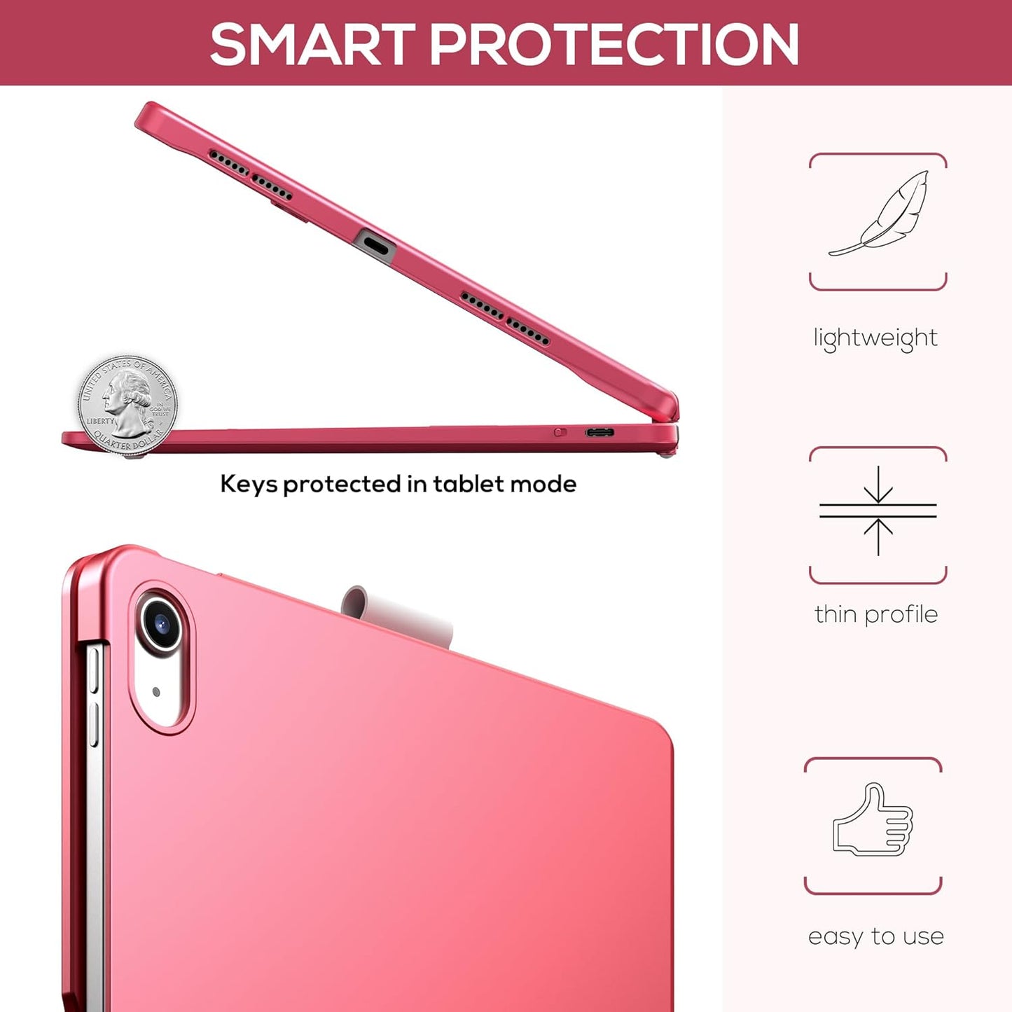 typecase Touch iPad 10th Generation Case with Keyboard (10.9", 2022) and iPad A16 (11th Gen, 2025) – 360° Rotatable, 11-Color Backlit, Multi-Touch Trackpad, Thin & Light (Pink)