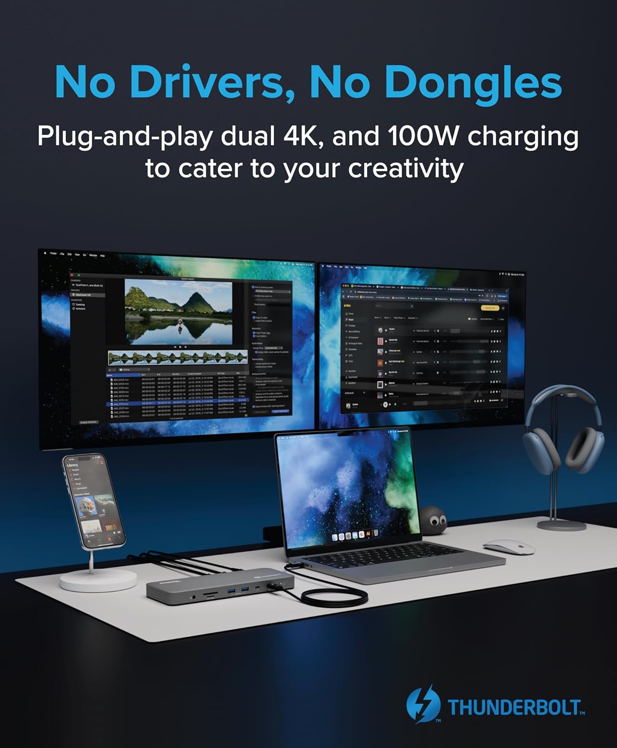 Plugable Thunderbolt 4 Dock for M4 MacBook Air & Pro: 100W Charging Driverless Laptop Docking Station with 4K HDMI Dual Monitor or Single 6K, 6X USB, SD, Ethernet, Thunderbolt Certified (TBT-UDM)