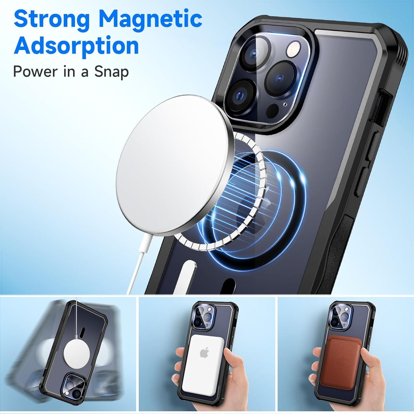 seacosmo for iPhone 15 Pro Max Case, Full Body Bumper with Built-in 9H Tempered Glass Privacy Screen and Camera Lens Protector, Compatible with MagSafe, Shockproof 15 Pro Max Phone Case, 6.7", Black