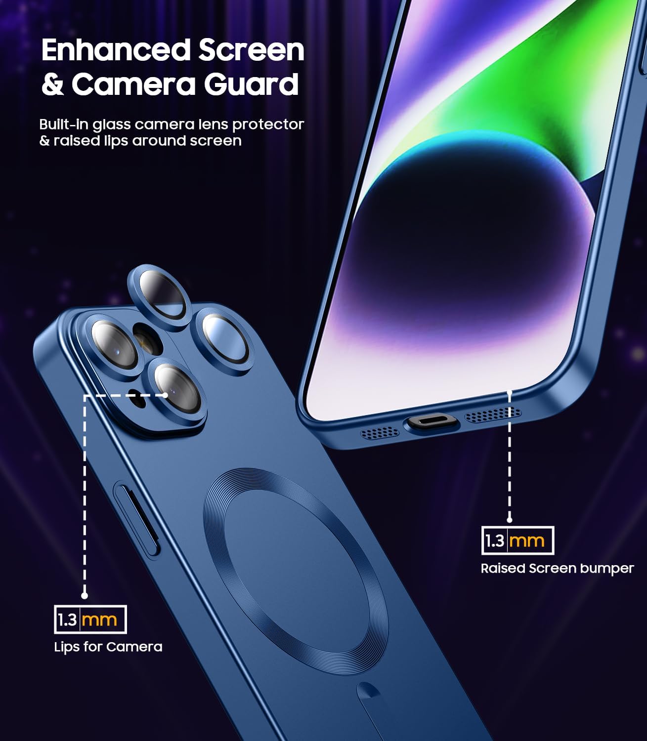 Magnetic for iPhone 14 Plus Case [Compatible with MagSafe][Built-in Camera Lens Protector] Slim Soft Silicone Bumper Shockproof Metallic Luster Phone Case (Blue)