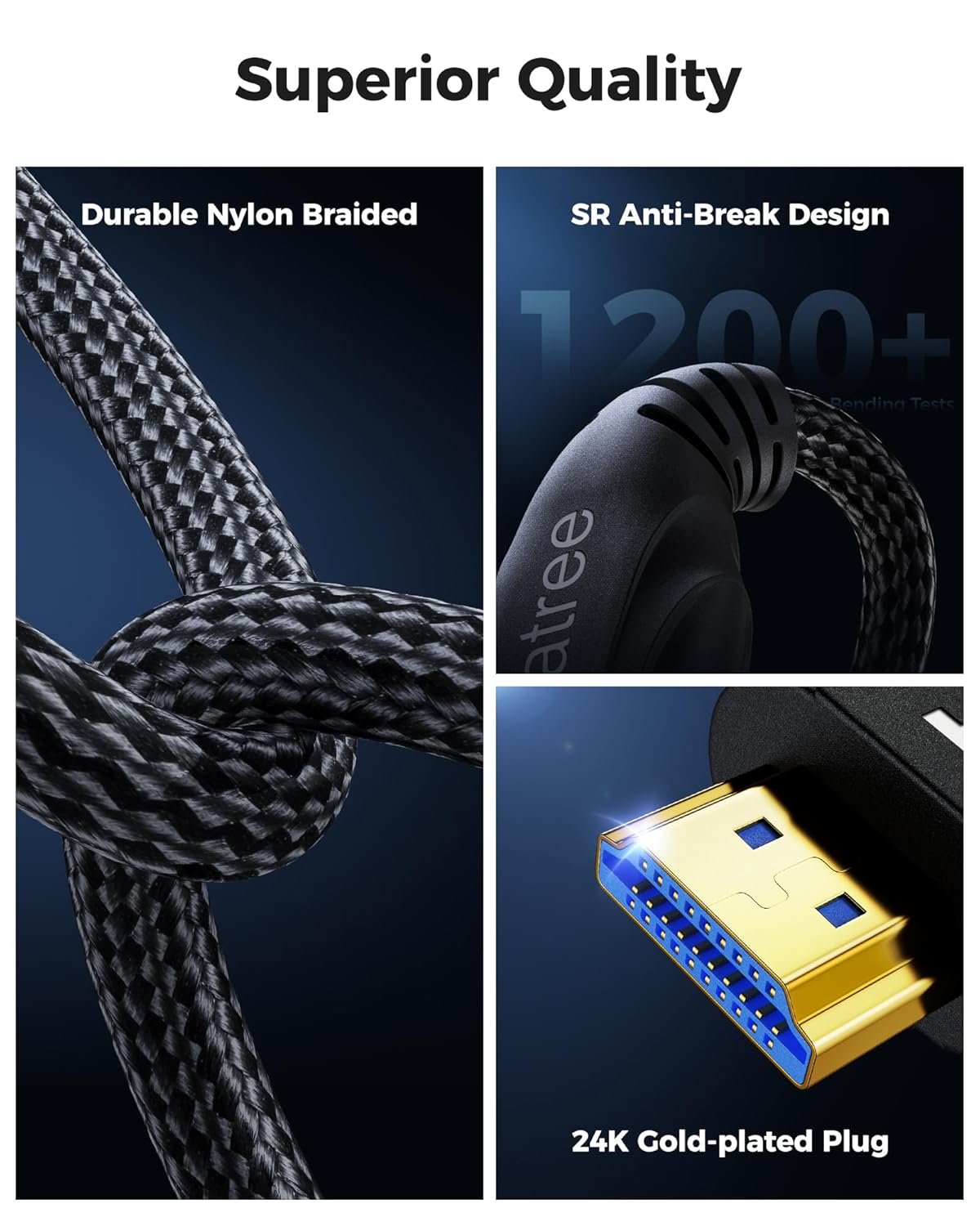 HDMI Cable 15FT 2Pack - Certified 8K Ultra High Speed HDMI Cable（Male to Male）,48Gbps Braided HDMI Cord,8K 60hz,4K 120hz,eARC,HDCP 2.2&2.3 - Compatible for TV,PS5