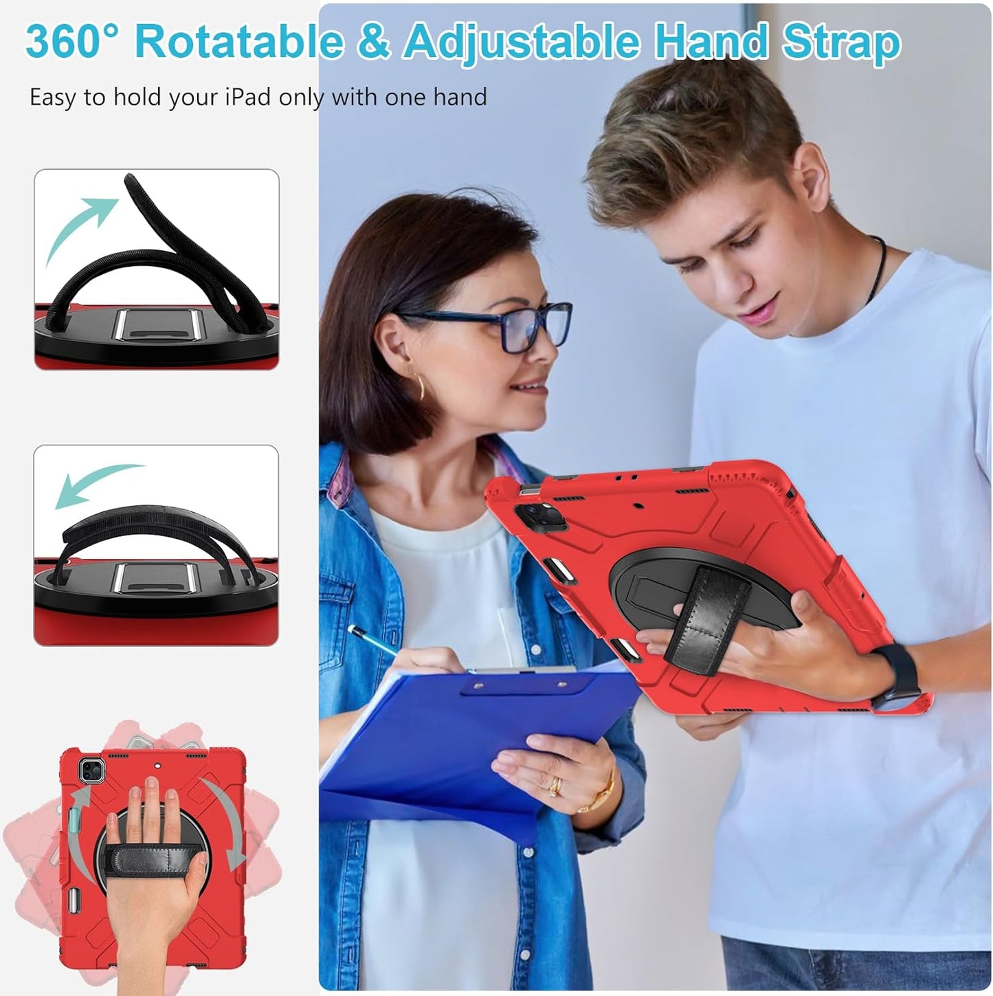Case for iPad Pro 12.9 2022/2021/ 2020/2018: Cover for iPad Pro 12.9 6th/ 5th/ 4th/ 3rd Generation with Screen Protector- Stand- Pencil Holder- Handle- Shoulder Strap Red
