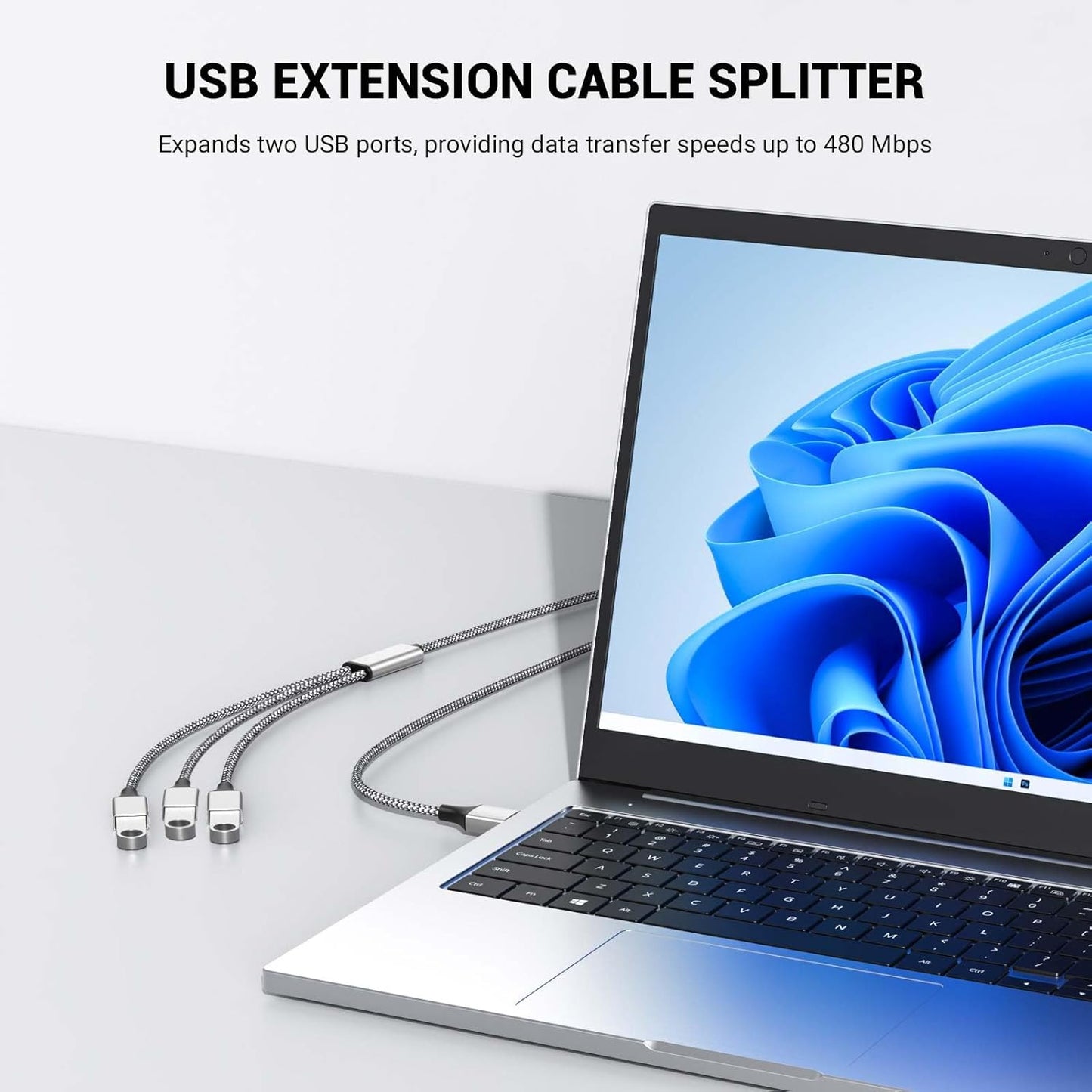 6.6FT USB Splitter, USB A Male to 3 Female Extension Cable Support Charging and Data Transfer for Printer/Keyboard/Flash Drive/PlayStation/Laptop/LED Etc(Silver)
