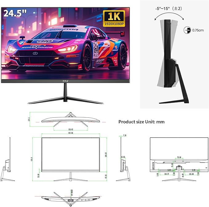 ZZA 24.5" Curved Gaming Monitor, 240Hz|144Hz FHD(1920 * 1080P) VA Screen Computer Monitor, Supports Freesync, 120% sRGB, Blue Light Filter,AMD Freesync, Wall Mountable Installs(HDMI 1.4/DP 1.2)