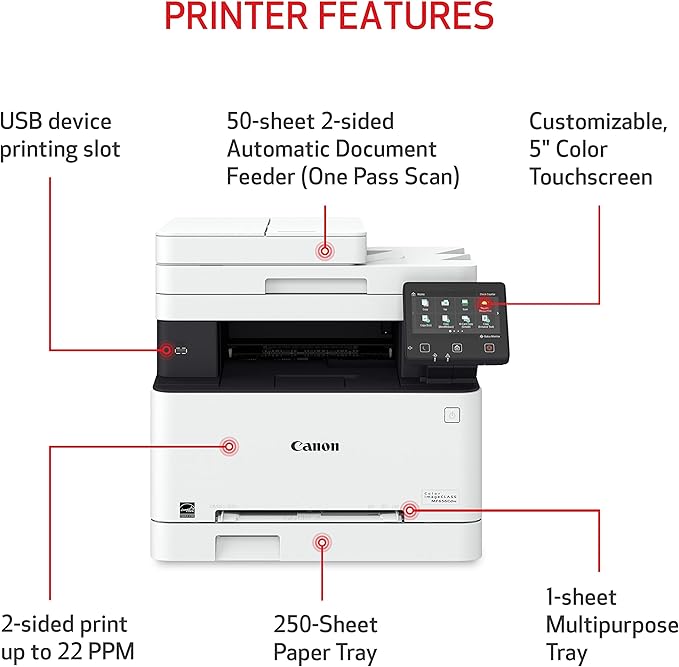 Canon imageCLASS MF656Cdw - Wireless Duplex Color Laser Printer, All-in-One with Copier, Scanner, Fax, Auto Document Feeder, Mobile Ready, 3 Year Limited Warranty, 22 PPM, White