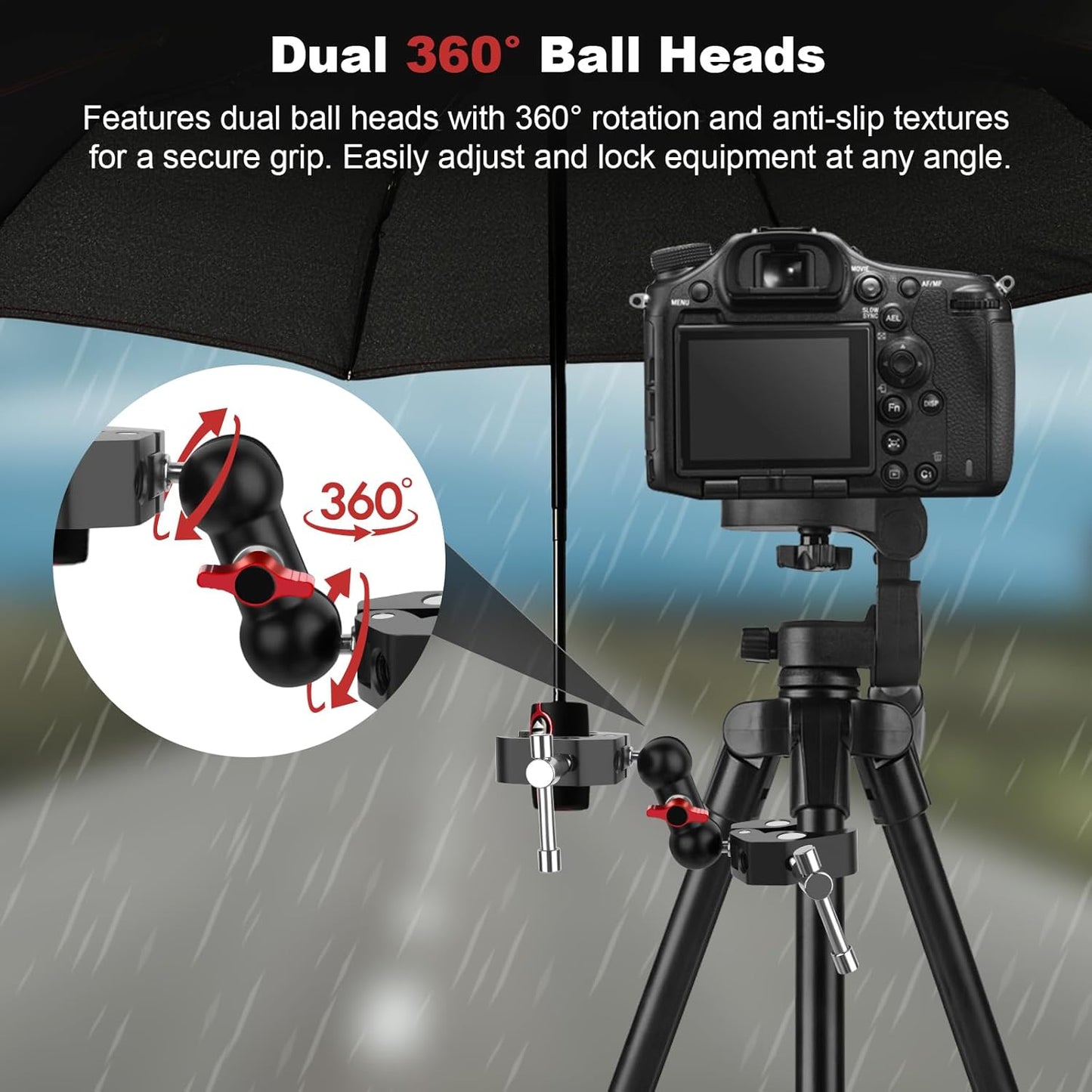 Double Super Clamp Camera Mount with Magic Arm, Aluminum Double Clamp Mount Umbrella Holder for Desk, Studio Light/Boom Stand, Photography Reflector, Cross Bars, Bike/Motor Handlebars (SY004)