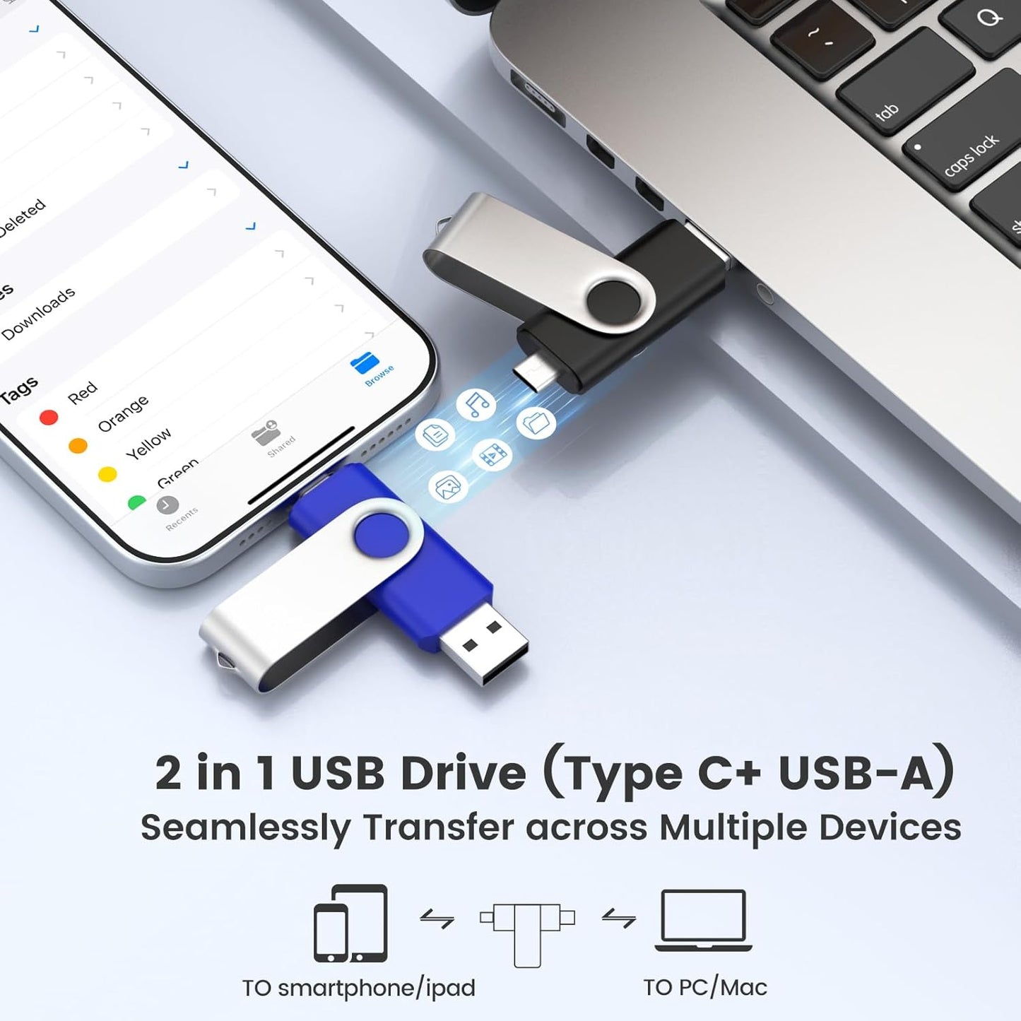 Customizable 512MB Flash Drive 10 Pack, ABLAZE Dual USB 2.0+ Type C Thumb Drives with Logo Personalized USB Memory Sticks (Mixed Colors)