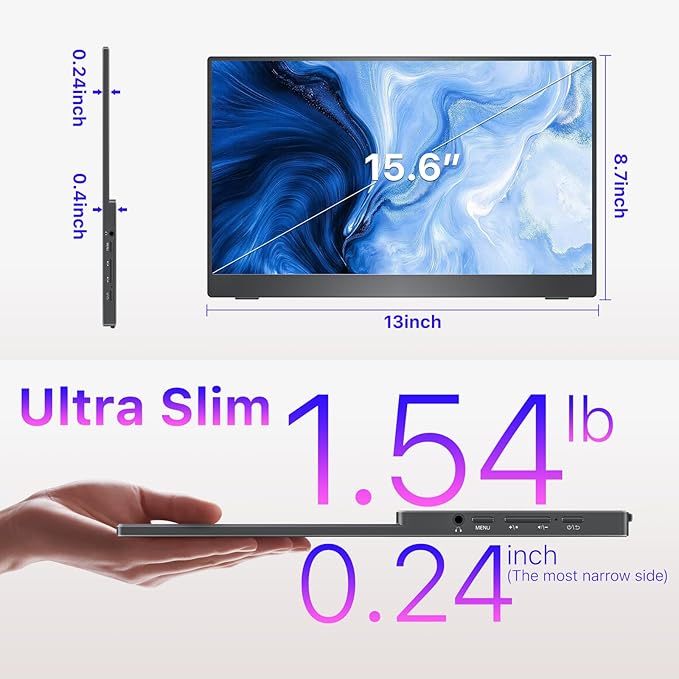 VisionOwl Portable Monitor 15.6 Inch 4K UHD 145% sRGB Second Screen, USB-C HDMI HDR FreeSync Travel Monitor for Laptop MacBook PC PS5 Xbox, VESA Mountable, with Speakers, Adjustable Kickstand