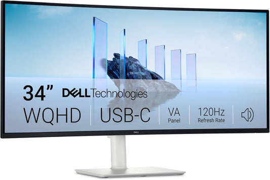 Dell 34 Plus USB-C Curved Monitor - S3425DW - 34-inch (3440 x 1440) up to 120 Hz 21:9 Display, VA Panel, AMD FreeSync Premium, 99% sRGB, 95% DCI-P3, Integrated Speakers, 3000:1 Contrast Ratio