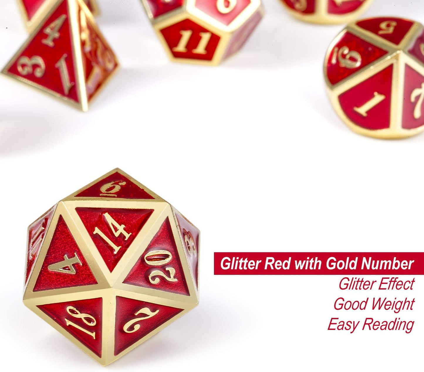 Ruby Red DND Metal Dice, DnDnD 7PCS Metallic D&D Dice Set for Dungeons and Dragons Game