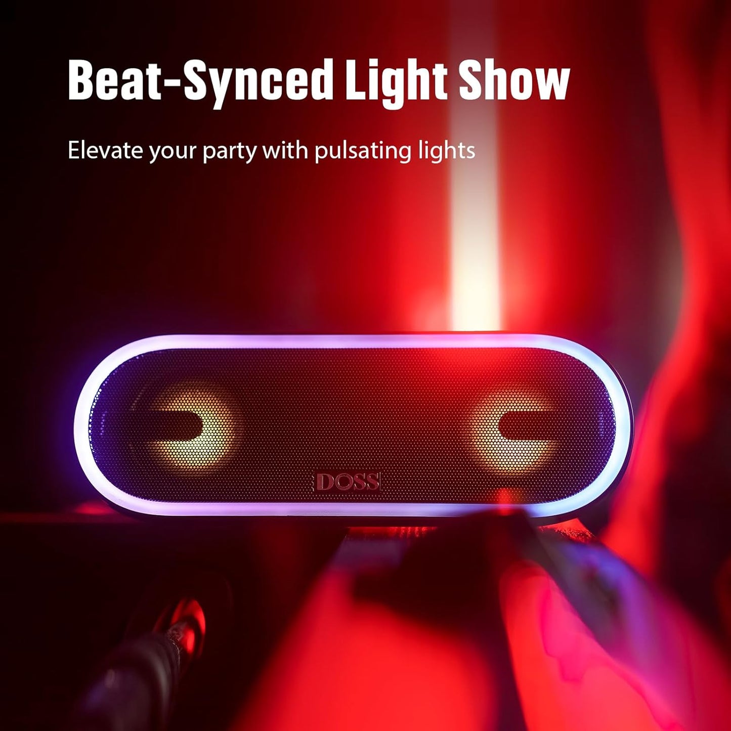 DOSS SoundBox Pro+ P300 Bluetooth Speaker with 40W Stereo Sound, Extra Bass, IPX6 Waterproof, TWS Pairing, Diverse Lights Show, 20H Playtime, Portable for Party, Camping, Beach