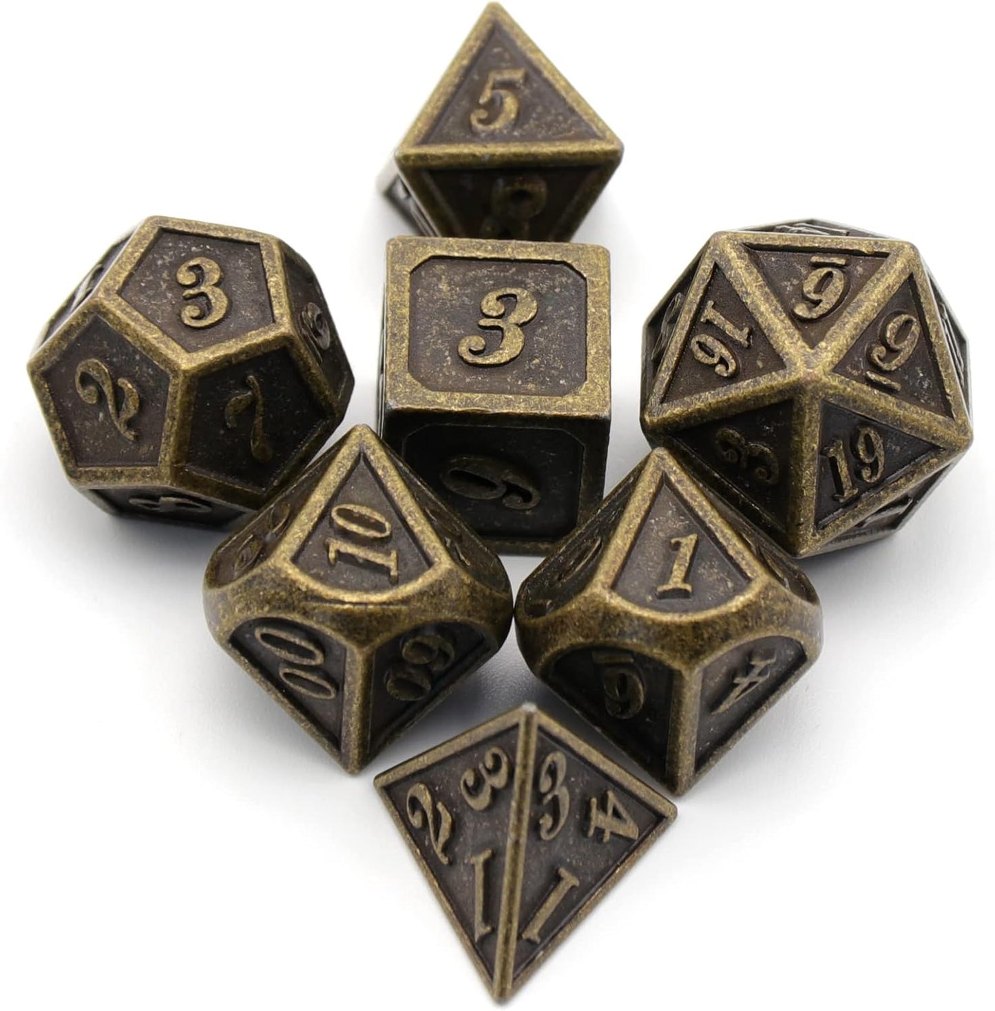 Metal Dice Set, HNCCESG Polyhedral D&D Dice for Dungeons and Dragons RPG DND Dice for Role Playing MTG Tabletop Gaming Shadowrun Pathfinder 7PCS D20 D12 D10 D8 D6 D4（Antique Bronze）