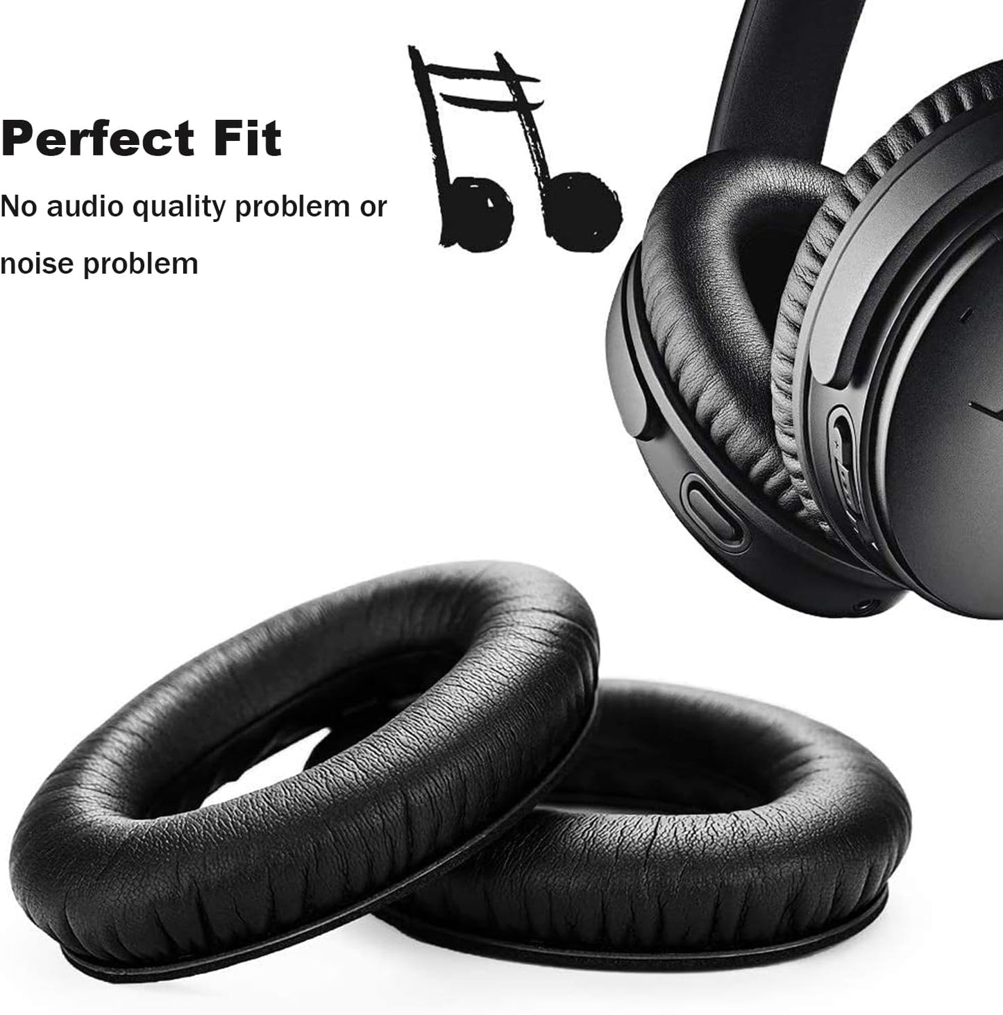 Replacement Earpads Cushions for Bose QuietComfort 35 ii/QC35/QC25/QC2/QC15/Ae2/Ae2i/Ae2w, Thickened Soundproof Sponge, Ear Pads with Softer Leather Ear Pads for Bose(Black)
