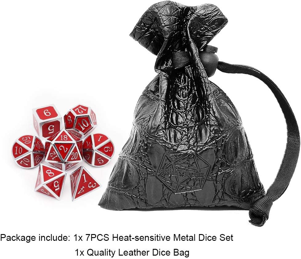 Haxtec Temperature Metal DND Dice Set Color Changing Polyhedral D&D Dice Set Compatible with Dungeons and Dragons RPG-Silver Black Red Shift