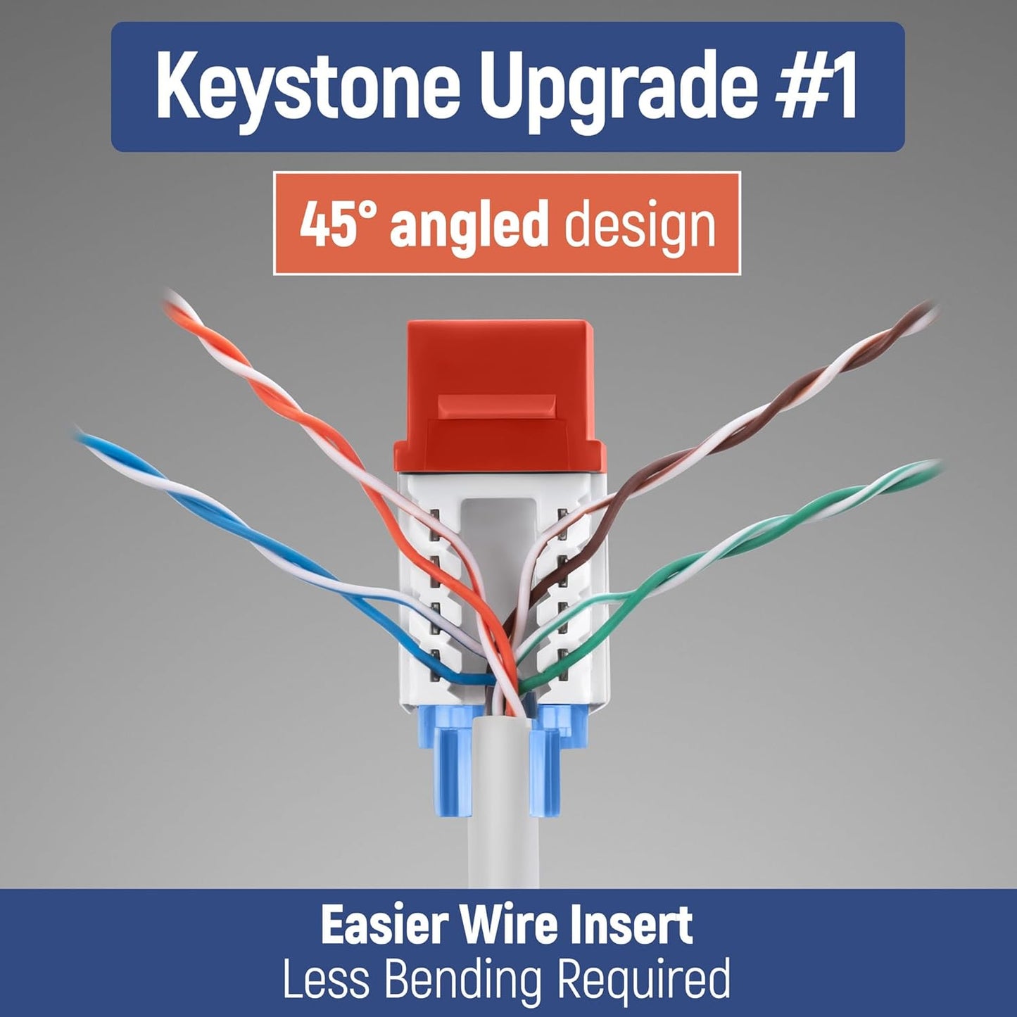Everest 45° Angled RJ45 Cat5e Keystone Jacks 50-Pack in Orange - Slim Profile Female RJ45 Connectors - Cat 5e Keystone Jack - Compatible with 45° Angled Speed Termination Tool - 45Term (B0BL3GS7ZY)