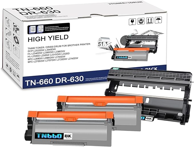 3-Pack TN660 DR630 Black Toner Cartridge and Drum Unit, Replacement for Brother HL-L2300D L2305W L2315DW L2320D L2340DW L2380DW MFC-L2680W L2700DW L2705DW L2720DW L2740DW DCP-L2520DW L2540DW Printer