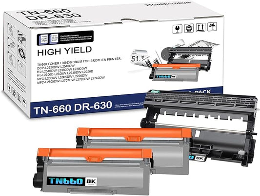 3-Pack TN660 DR630 Black Toner Cartridge and Drum Unit, Replacement for Brother HL-L2300D L2305W L2315DW L2320D L2340DW L2380DW MFC-L2680W L2700DW L2705DW L2720DW L2740DW DCP-L2520DW L2540DW Printer
