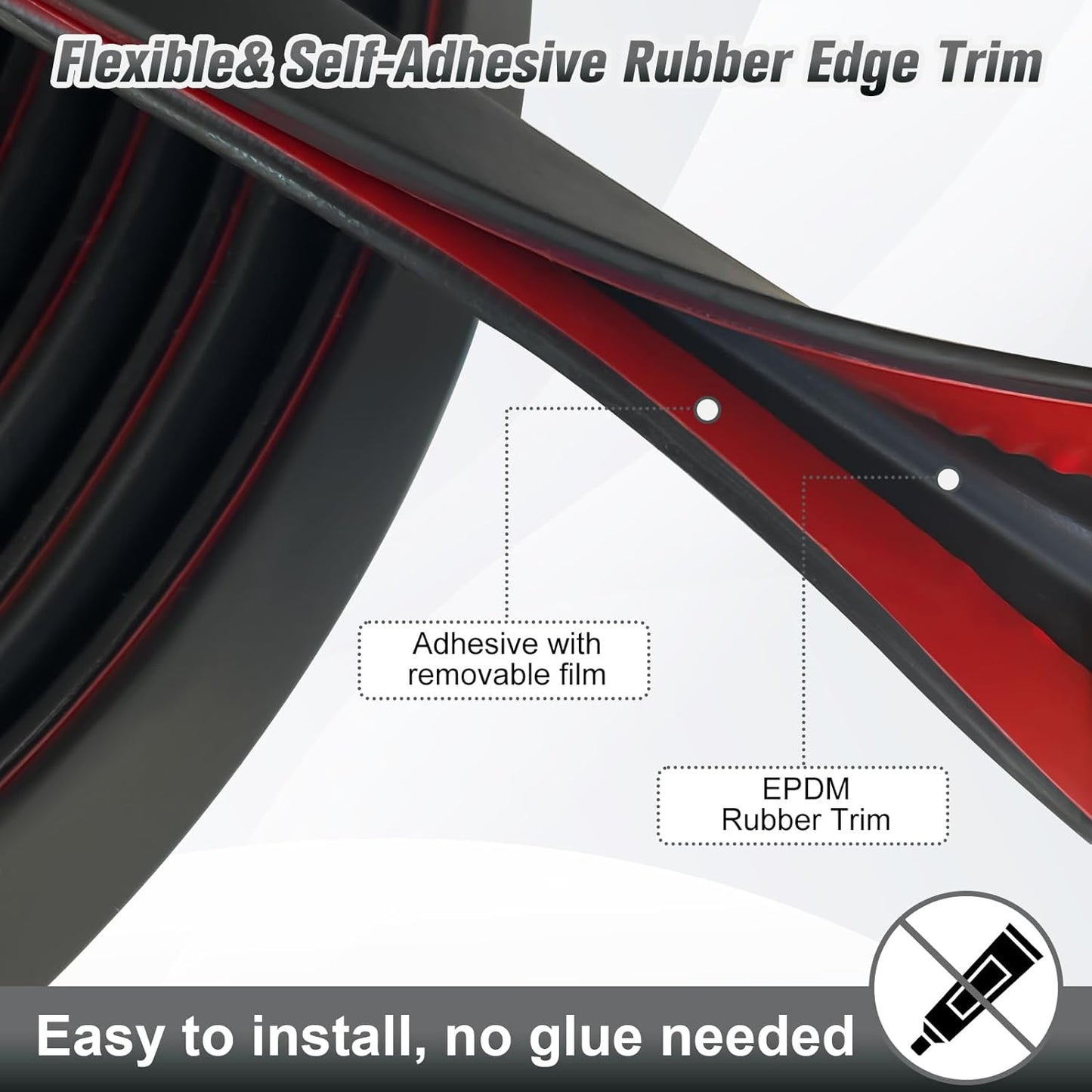 Edge Trim, 1/8" Rubber Edge Trim, Flexible Self Adhesive U Channel Edge Protector for Glass, Mirror, Plywood, Steel Panel Sharp Edges, U Shaped Peel and Stick Trim, Black Color, 20Ft