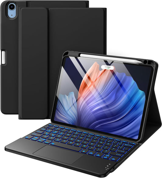 Compatible with iPad Air 11 Inch & Air 5th/ Air 4th Generation Case with Keyboard - Multi-Touch Trackpad, 7-Color Backlit, Detachable Folio Cover for Air 11-inch M3/M2 (2025/2024) (Black)