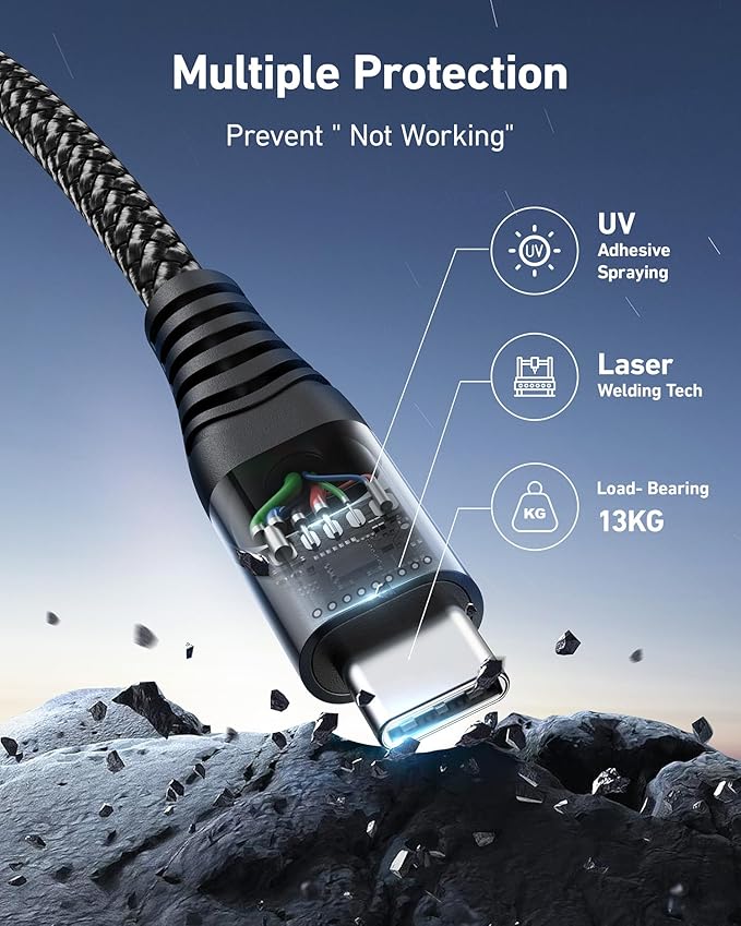 USB to USB C Cable 60W Fast Charging [2 Pack 3FT], USB A to USB C Cable for CarPlay, Durable Braided USB Type C iPhone Charger USBC Cord for iPhone 17/16/15/Pro Max, Samsung Galaxy S23 and More-Black