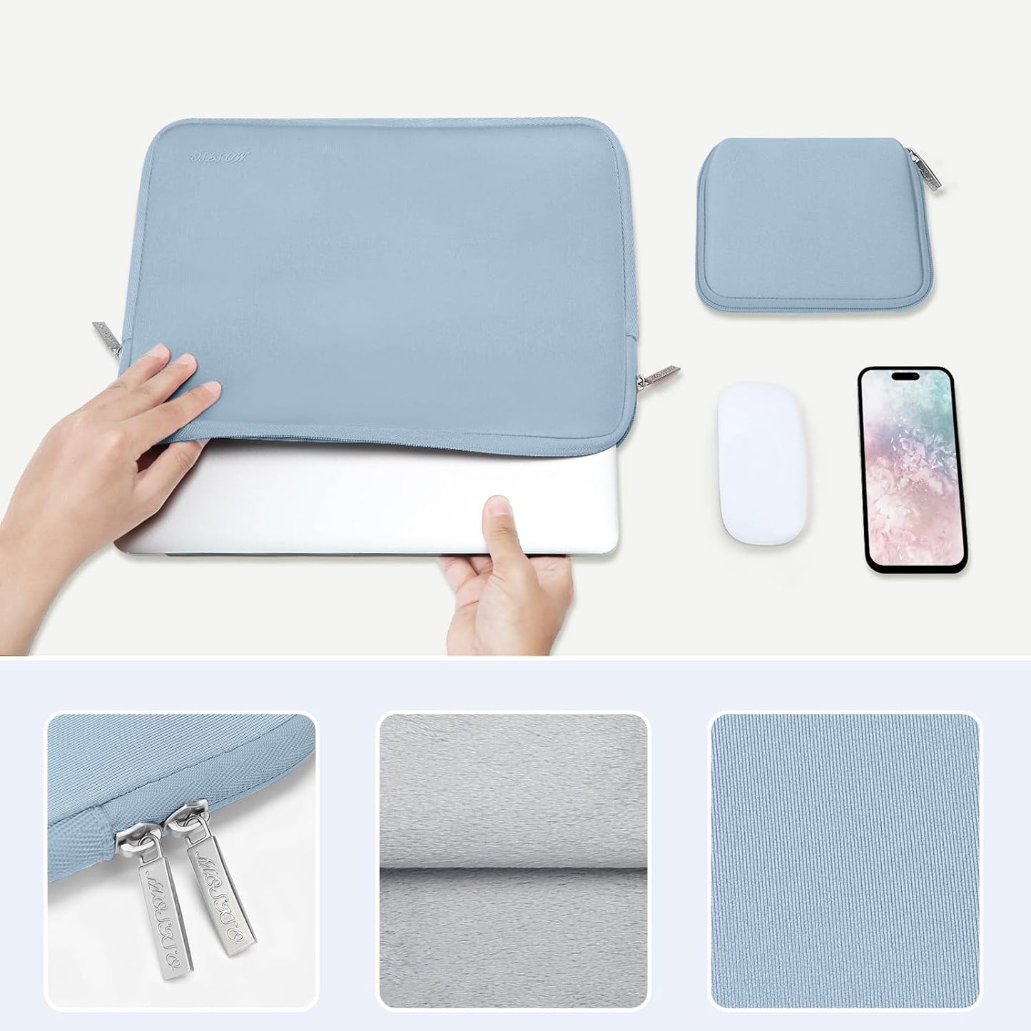 MOSISO Laptop Case 13.3 inch, 13-13.3 inch Laptop Sleeve Bag Compatible with MacBook Air/Pro 13 / Pro 14, HP Dell ASUS Lenovo Notebook, Neoprene Computer Sleeve Bag with Small Case, Airy Blue