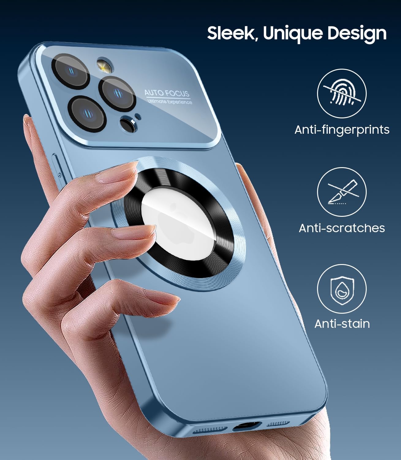 Magnetic for iPhone 13 Pro Case, Built-in Camera Lens Protector, Compatible with MagSafe, Logo View, Military Grade Protective Phone Cover, Sierra Blue