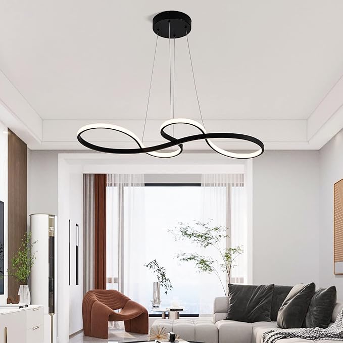 Modern LED Chandelier Dining Room Pendant Light Dimmable Creative Chandelier Dimmer Color 3000-6000K Adjustable Hanging Lamp for Bedroom Living Room Kitchen 50W (Black)