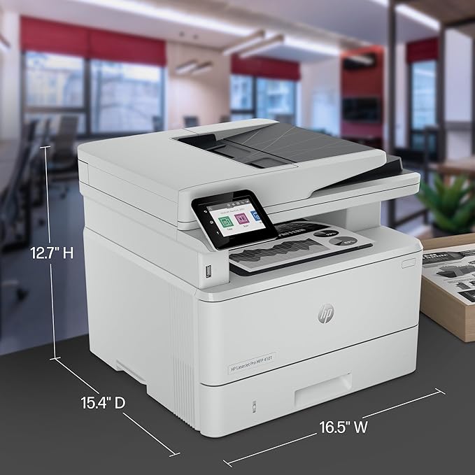 HP Laserjet Pro MFP 4101fdw Wireless Black & White All-in-One Laser Printer, Scanner, Copier, Fax, Best-for-Office (2Z619F)