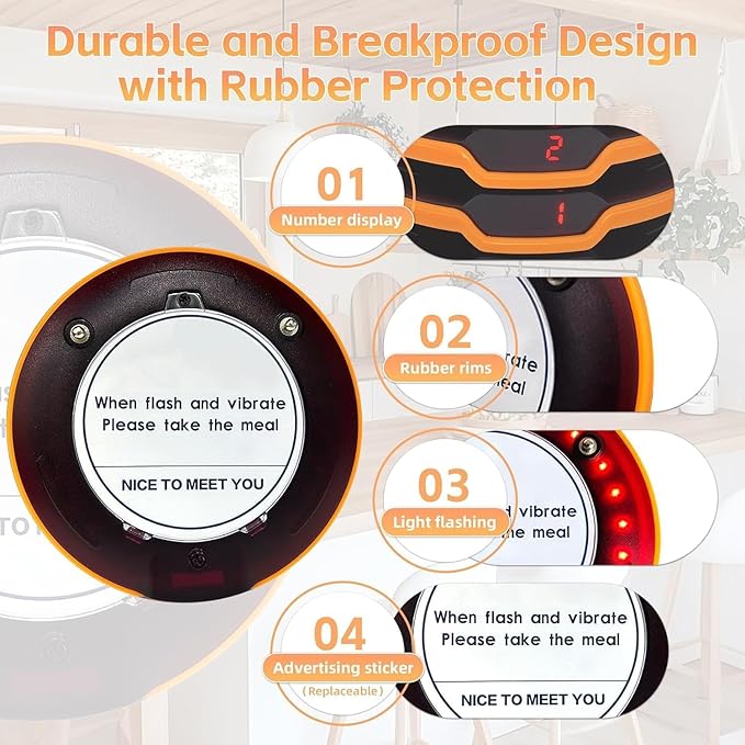 Restaurant Pager System 16 Coaster Pagers and Beepers, Restaurant Beepers Buzzers System with Vibration Flashing Buzzer Queue Wireless Calling System for Food Truck Coffee Shop Church Nursery Bar