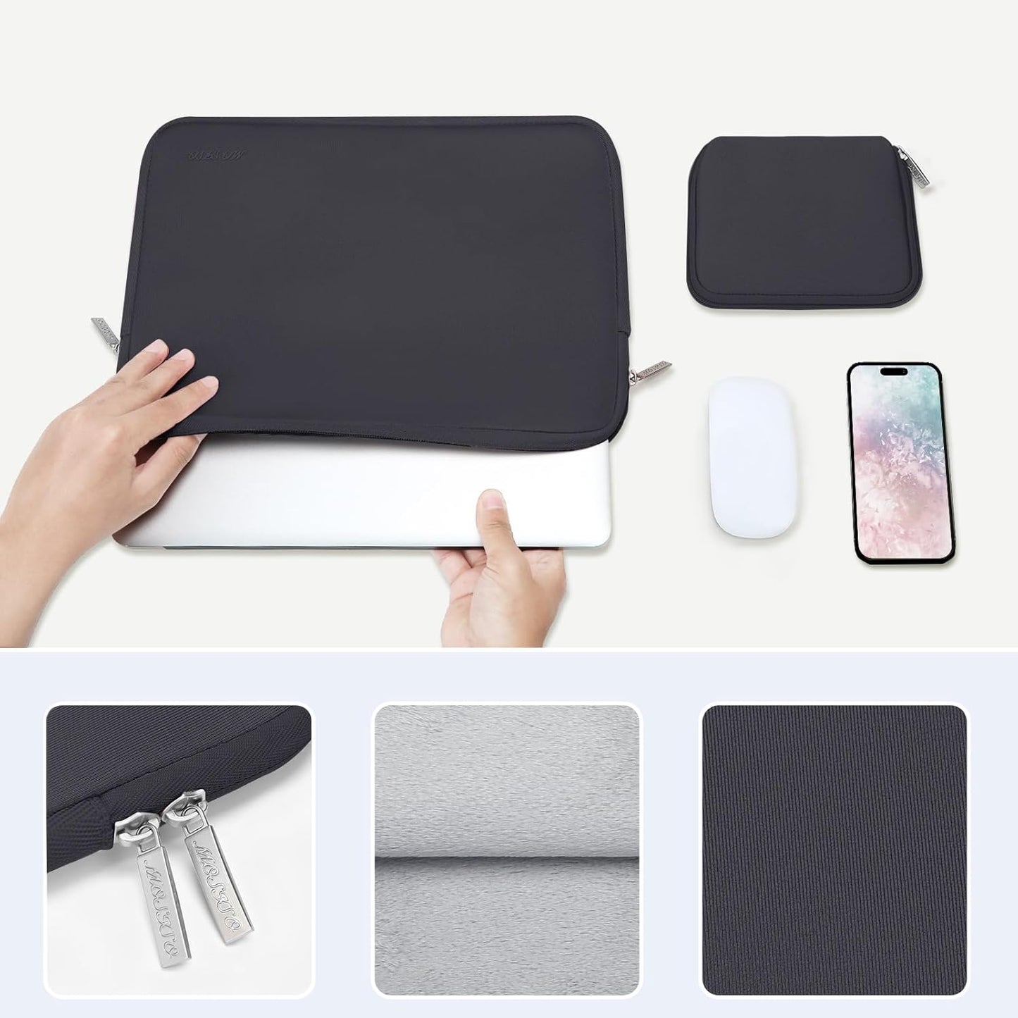 MOSISO Laptop Case 16 inch, 15-15.6 inch Laptop Sleeve Bag Compatible with MacBook Pro 16 inch, HP, Acer, Dell, Lenovo, ASUS Notebook, Neoprene Computer Sleeve Bag with Small Case, Space Gray
