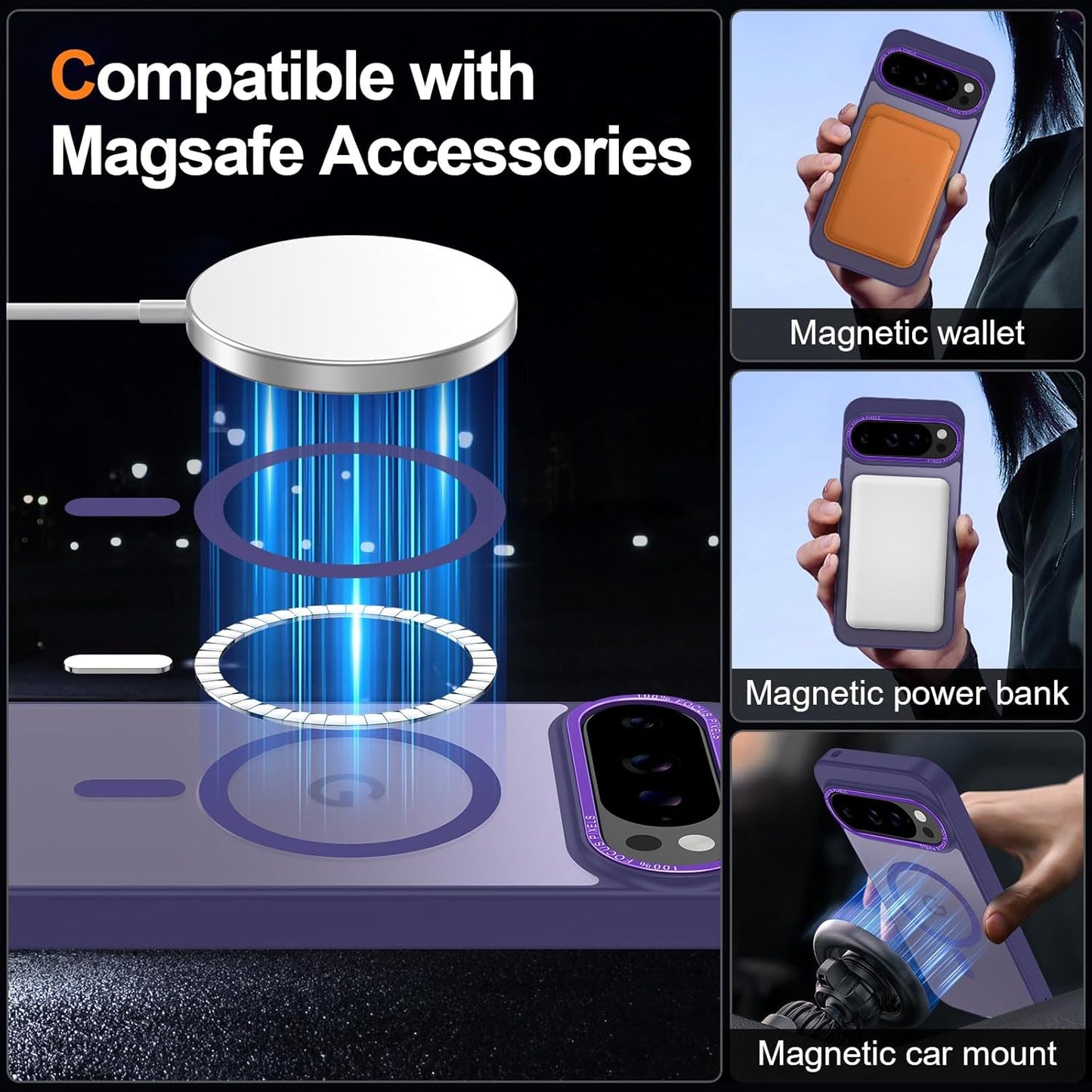 Magnetic for Google Pixel 10 Pro XL Case, [Military Grade Drop Protection] [Compatible with MagSafe] Shockproof Slim Translucent Matte Anti-Slip for Women Girls Men Case, Deep Purple