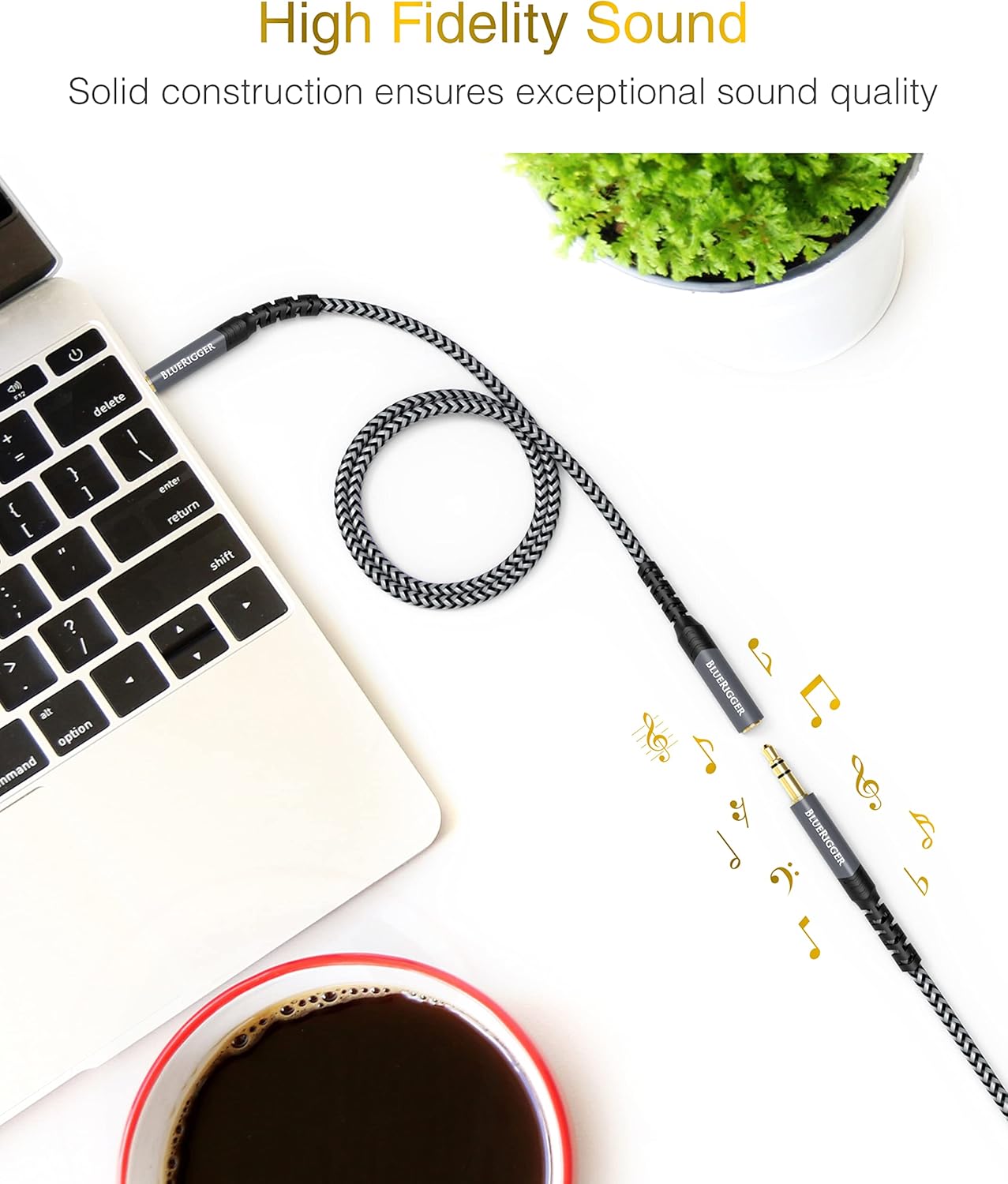 BlueRigger Headphone Extension Cable (20FT, 24K Gold Plated Jack, Hi-Fi Sound, 3.5mm Male to Female Stereo Audio Cable) – Aux Cord for iPod, Laptops, Smartphones, Speakers, Tablets, Home Car Stereo