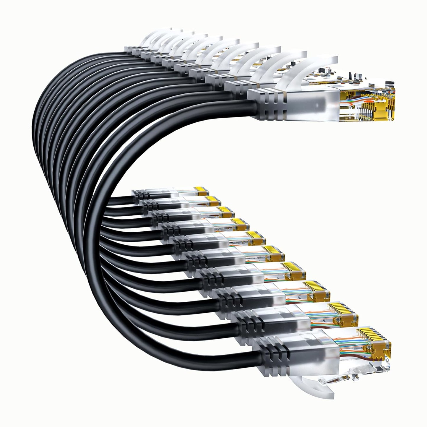 Cat6a Patch Cables 7ft (10 Pack) Slim, Cat6 Ethernet Patch Cable Pure Copper, Flexible Cat 6 Patch Cable 550MHZ 10G, Space-Saving Cat 6A Network Cables for Patch Panel, Black