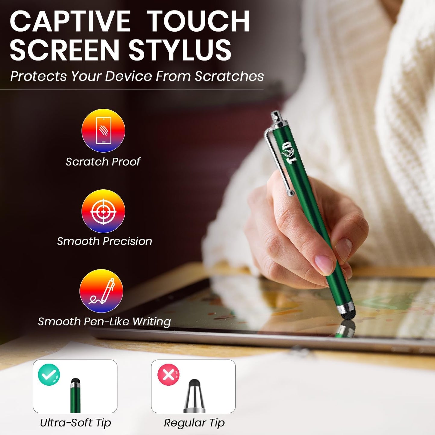 TCD 10 Pack Stylus Pen for Touch Screen, Universal Capacitive Digital Stylus Pen for iPad, iPhone, Tablet, Laptop – Premium Thick Styluses for All Touchscreen Devices with Rubber Tip, Multi Colors
