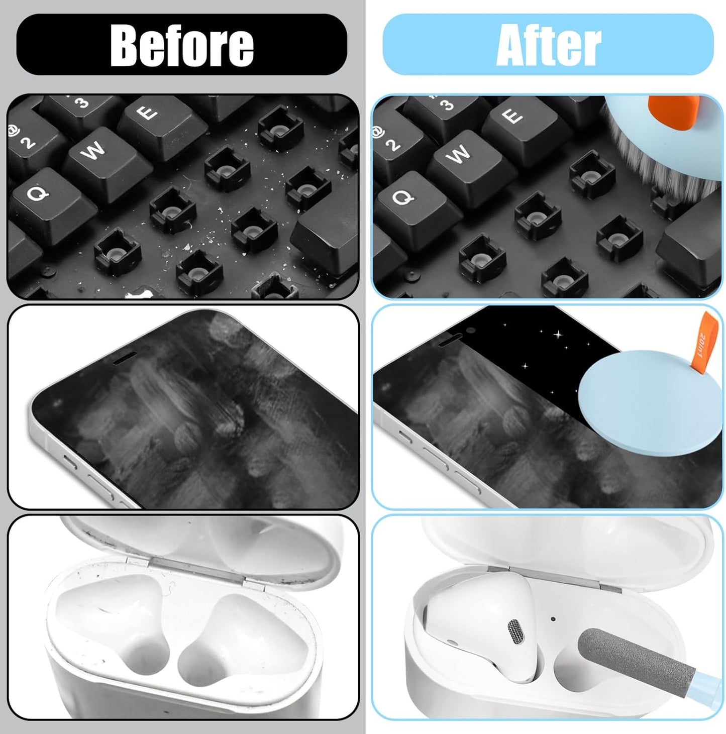Laptop Phone Screen Cleaner Kit, Computer Keyboard Brush Cleaning Spray for iPhone AirPods MacBook iPad, 20-in-1 Electronic Device Clean Tool for Camera PC Monitor Earbud TV Tablet Car Screens, Blue