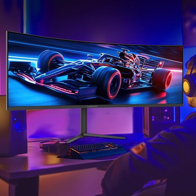 Amzfast 49 Inch Curved Monitor 120Hz DQHD 5120x1440p Ultrawide Gaming Monitor, 120% sRGB, 1500R, 1ms MPRT, HDR10, Adaptive Sync, PIP/PBP, Height Adjustable, HDMI 2.0/DP 1.4, VESA 75x75, AMZG49C7U