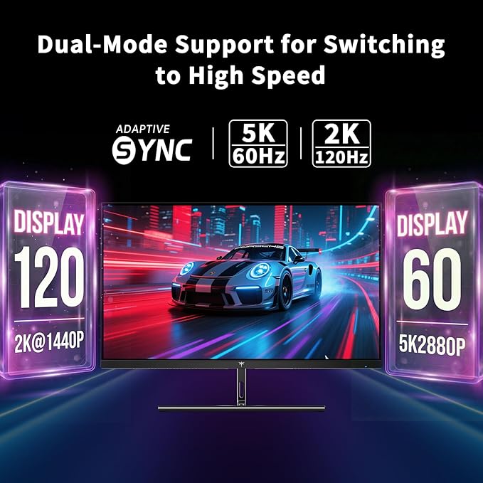 KTC 5K Monitor 27 Inch: Dual Mode 5K (5120x2880) @60Hz / 2K@160Hz Computer Monitor, 99% DCI-P3, 100% sRGB, ΔE＜2, Type-C 65W, HDMI & DP, HDR400, Compatible with Mac mini, H27P3