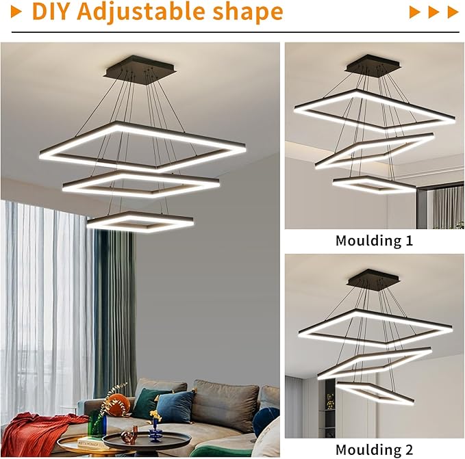 Ceiling Chandelierst, with Remote Control Dimmable 3 Color Mode & Brightness (Warm & Cool & Neutral Light) Ceiling Chandelier, Acrylic Anti-Flicker Dining Light Fixture for Kitchen