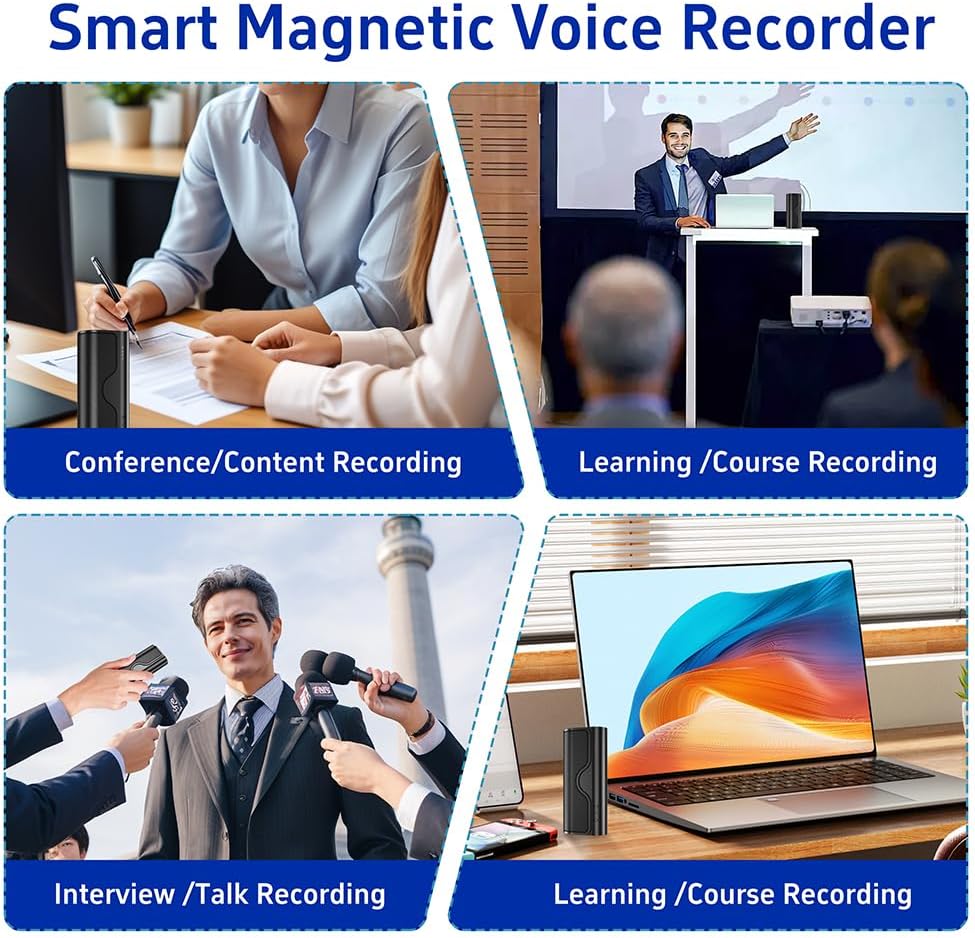 64GB Magnetic Voice Recorder, 800H/35 Days Continuous Recording, Voice Activated Audio Recorder with Stereo Mic, Portable for Lectures, Meetings, Interviews (Black)