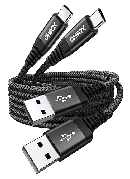 USB C Cable Fast Charging 6FT, 2Pack USB A to USB C Cable for CarPlay, Durable Braided USB Type C iPhone Charger USBC Cord for iPhone 17/16/15/Pro Max/Plus, Samsung Galaxy S23 and More-Black