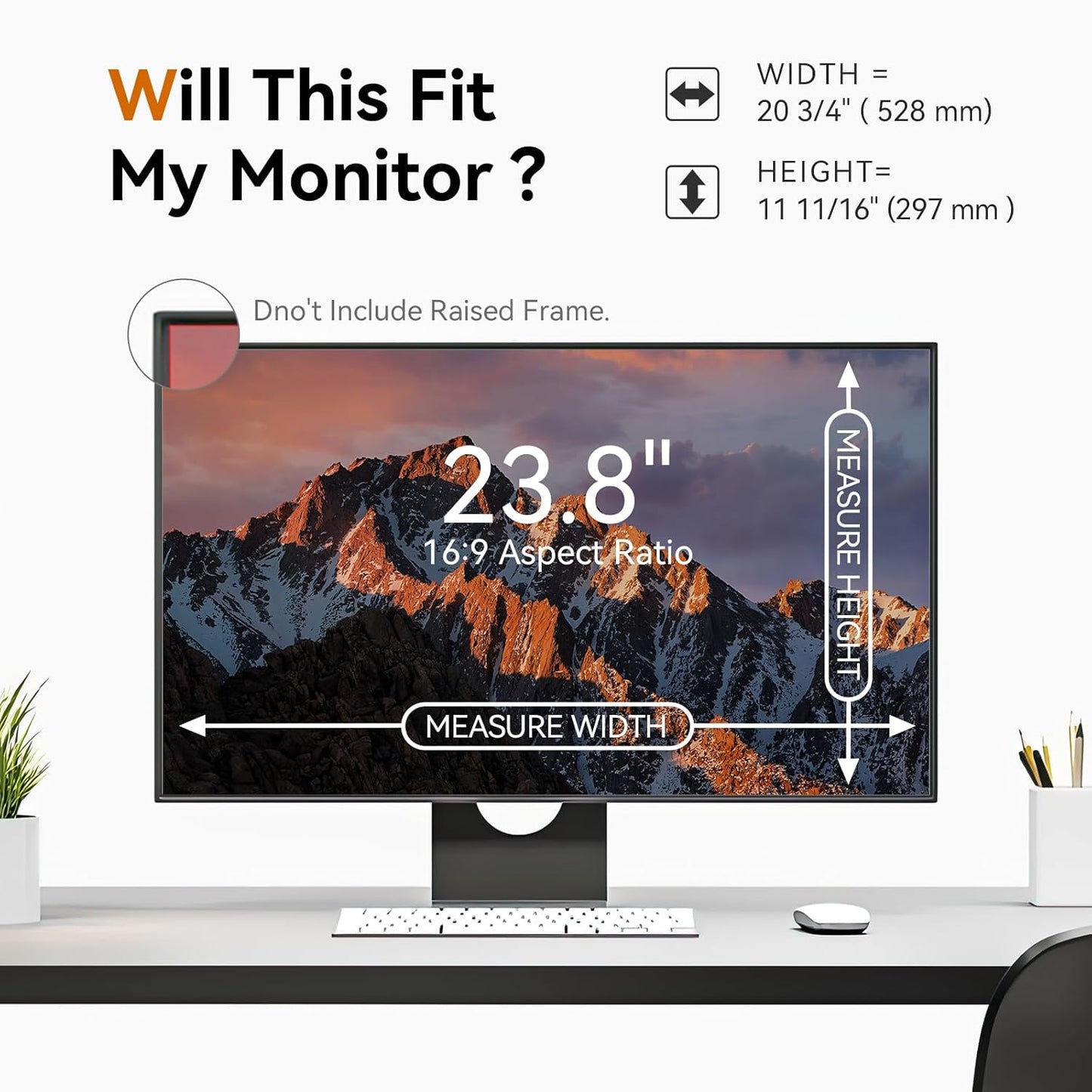 [2 Pack] 23.8 Inch Computer Privacy Screen for 16:9 Aspect Ratio Widescreen Monitor, Eye Protection Anti Glare Blue Light Computer Monitor Privacy Filter, Removable Anti-Scratch 23.8in Protector