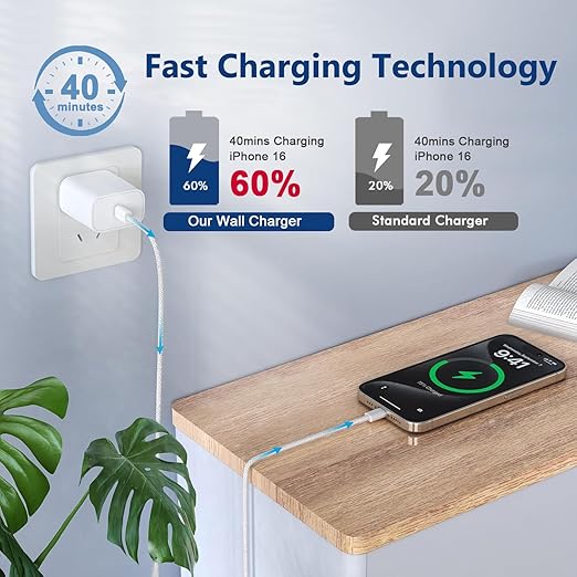 iPhone 16 15 Charger Fast Charging,2Pack 10FT Extra Long USB C to C Fast Charging Cord Woven Cable 20W USB C Charger Block for iPhone 16 Pro Max/16 Plus/iPhone 15/15 Pro Max/iPad Pro/Air/Mini/AirPods