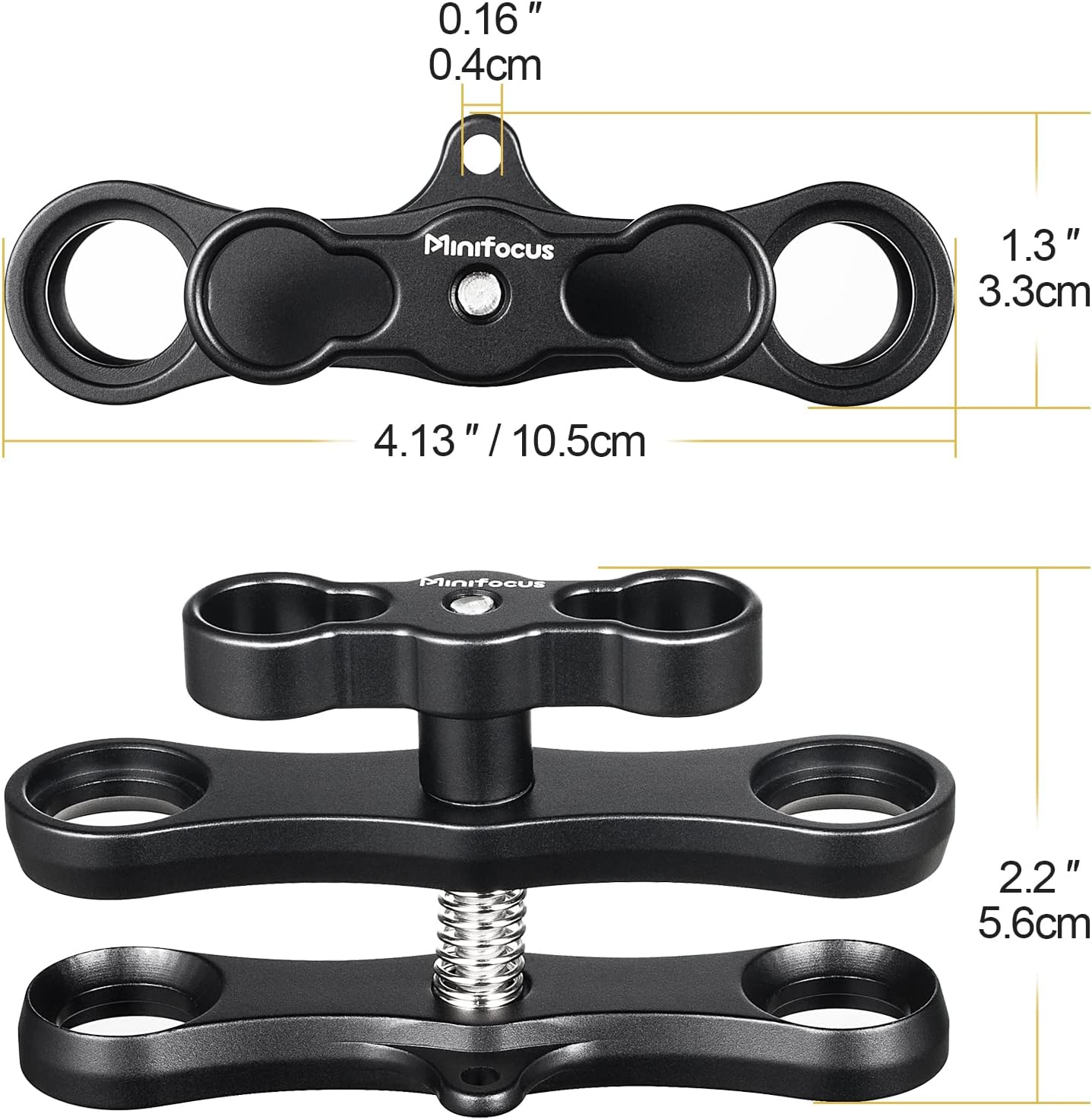 MINIFOCUS 1" Long Ball Clamp Dual Holder Mount for Underwater Photography Diving Light System, Compatible for GoPro Action Camera Flashlight Arms System(2 PCS)