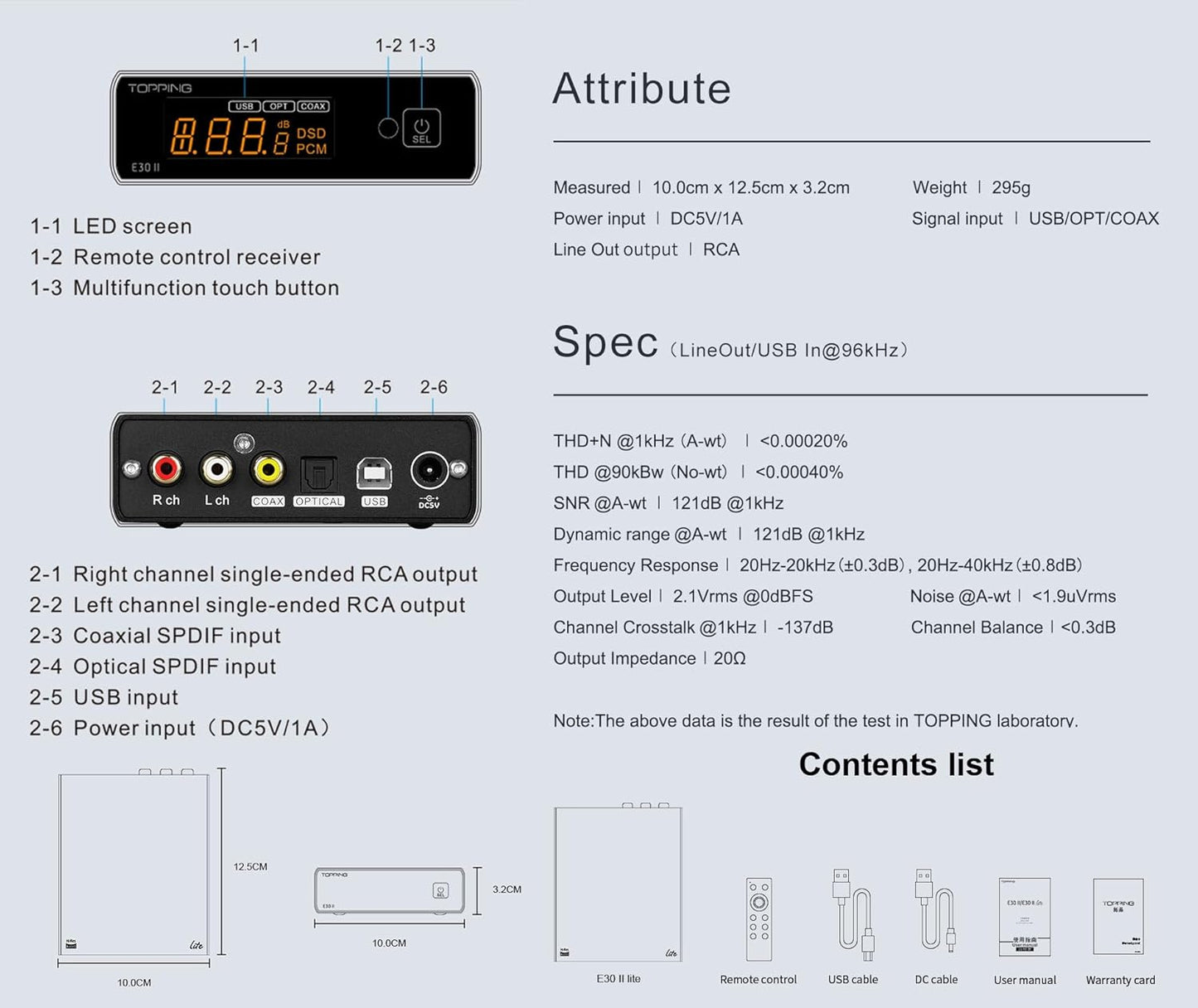 Topping E30II lite DAC Preamp - AK4493S Hi-Res XMOS XU208 DAC 32Bit/768kHz DSD512 DSD Direct Mode for USB/Coax/Opt Inputs RCA HiFi Stereo Digital Audio Decoder(Black)