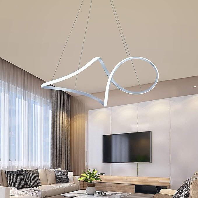 Contemporary Chandelie, LED Pendant Light with Irregular Rings, Not Dimmable 6000K Cool Light, Adjustable Pendant Light for Living Room, Dinning Room, Bed Room, Kitchen, Restaura