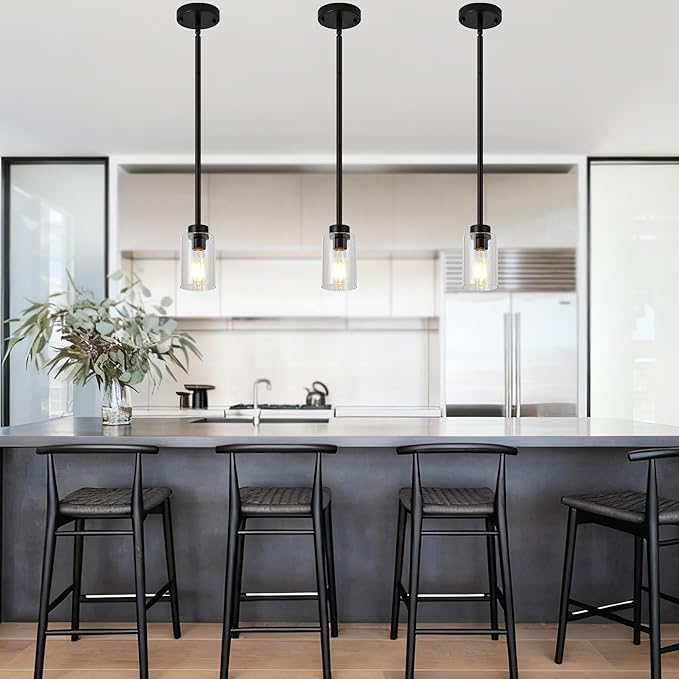Kitchen Island Pendant Lighting 3 Pack Adjustable Hanging Ceiling Lamp with Clear Glass Shade Oil Rubbed Bronze for Bar Dining Room Corridor Living Room Bedside, 1-Light