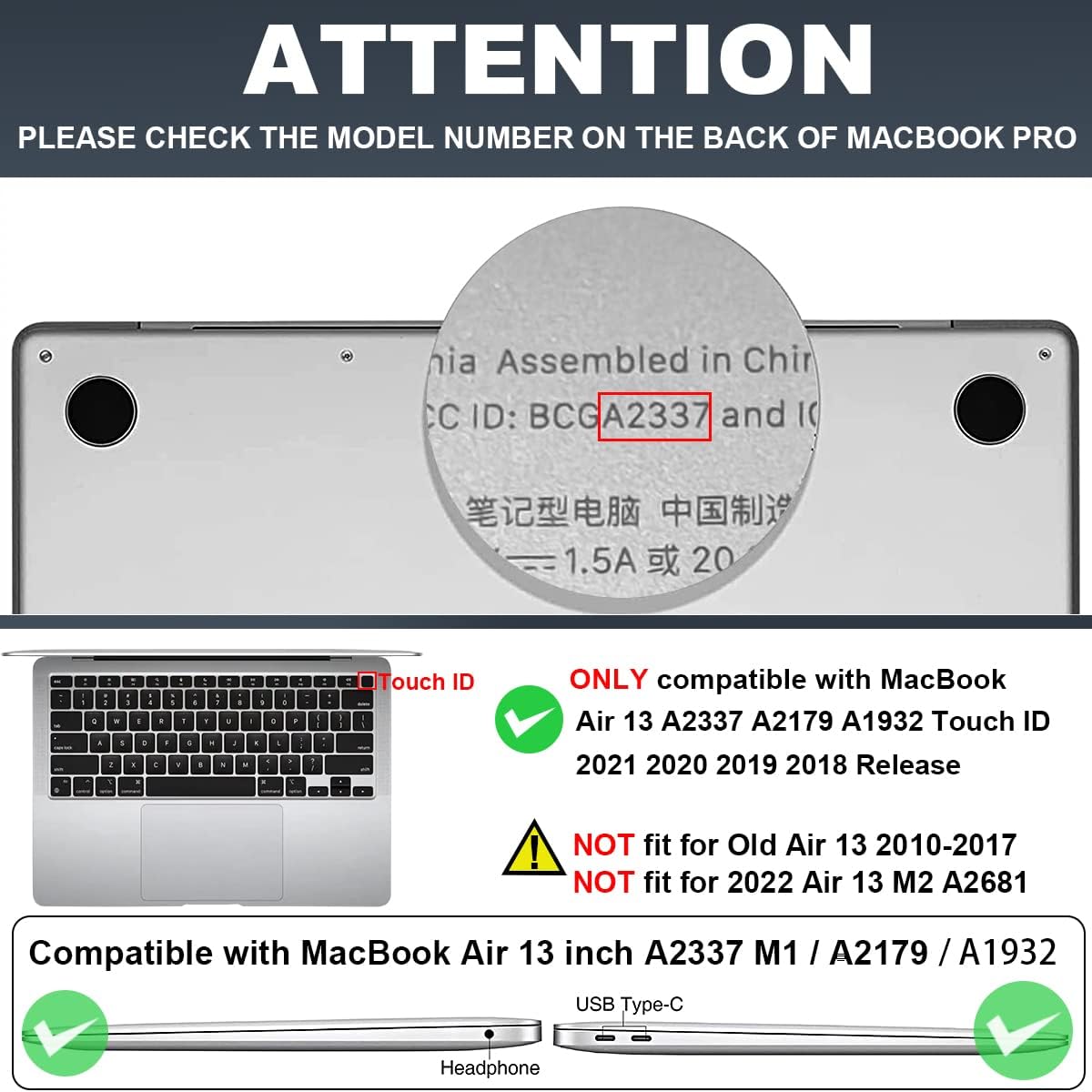 Compatible with MacBook Air 13 Inch Case 2021 2020 2019 2018 Release M1 A2337 A2179 A1932 Touch ID, Clear Plastic Hard Shell Case Keyboard Cover Screen Film, Watercolor Daisies