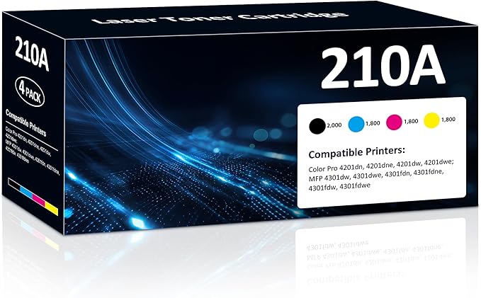 210A Toner Cartridges 4 Pack Color Laser Jet Pro MFP 4301fdw Compatible for HP Color Laser Pro 4201dw 4201dn MFP 4301fdn 4301fdw 4301dw Printer for HP 210A 210X Toner Cartridges High Yield(BK/Y/M/C)