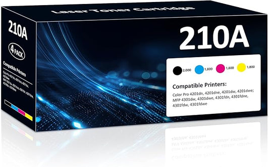 210A Toner Cartridges 4 Pack Color Laser Jet Pro MFP 4301fdw Compatible for HP Color Laser Pro 4201dw 4201dn MFP 4301fdn 4301fdw 4301dw Printer for HP 210A 210X Toner Cartridges High Yield(BK/Y/M/C)