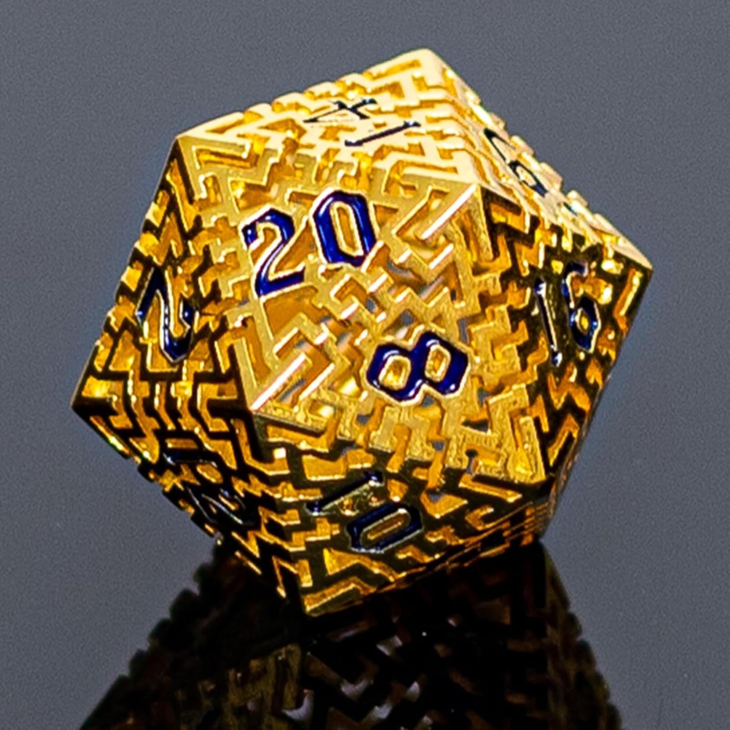 Golden Metal Hollow DND Dice Set (Paladin) Metallic Luster Maze Design with Storage Box - Balanced Weight 7 Piece Zinc Alloy, Designed for Dungeons and Dragons DM Player RPG Accessories